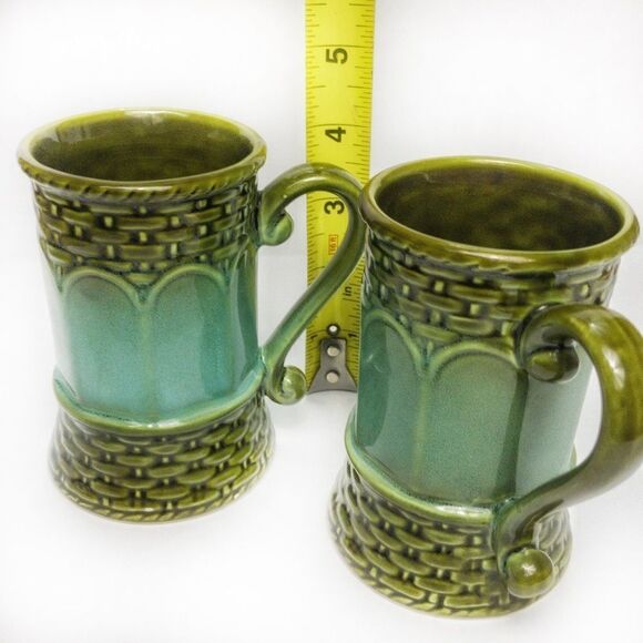 MCM Vintage Green Ceramic Coffee Cups - 1 Pair - Picture 8 of 10